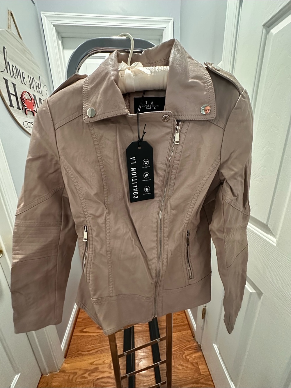 Coalition LA Women's Taupe Faux Leather Moto Jacket